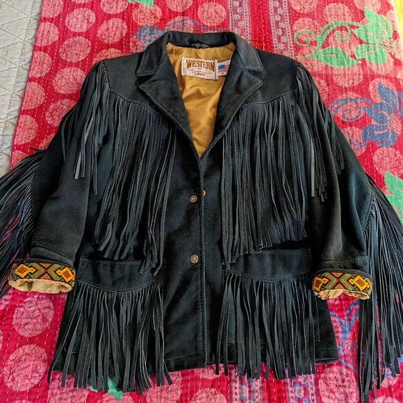 Vintage Schott Western Authentic Styling Fringe Suede Jacket in Emerald Green - Picture 1 of 15